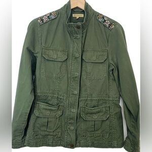 Democracy Olive Utility Jacket with Floral Detail